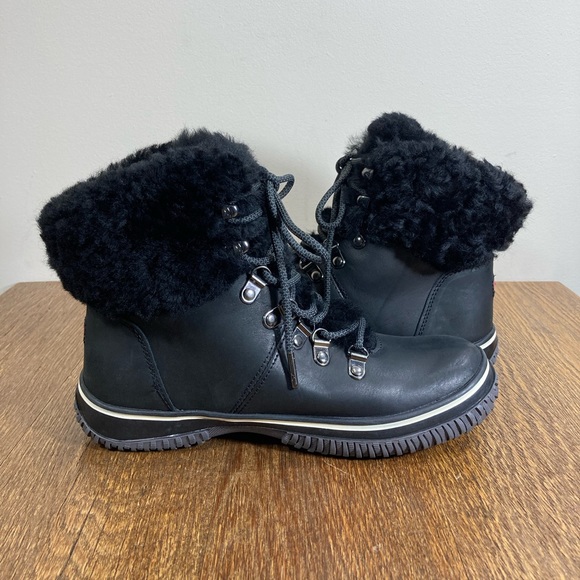 Pajar Galat Waterproof Shearling Collar Black Leather Boot Women’s Size 6/6.5 - Picture 8 of 13